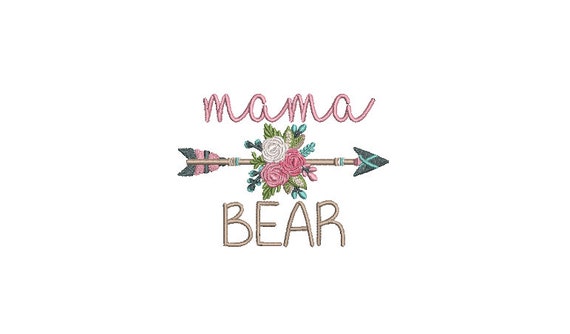 Mama Bear Embroidery Design -Boho Flower Arrow Machine Embroidery File design - 4x4 inch hoop