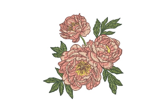 Peonies Machine Embroidery File design 5 x 7 inch hoop - Peony Embroidery File - Flower Embroidery Design