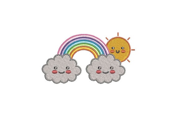 Kawaii Sun Rainbow Clouds - Machine Embroidery File design - 4x4 inch hoop - instant download