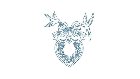 Bluebird Bow Heart Locket Outline Monogram Frame - Machine Embroidery File design -  4x4 inch hoop - Letters Not Included