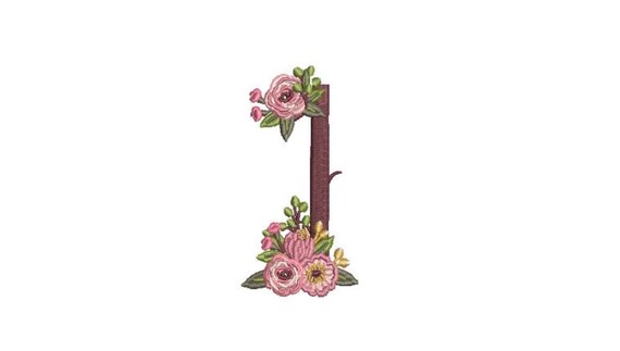 Floral Number 1 - ONE - First Birthday-  Machine Embroidery File design - 4x4 hoop - embroidery design
