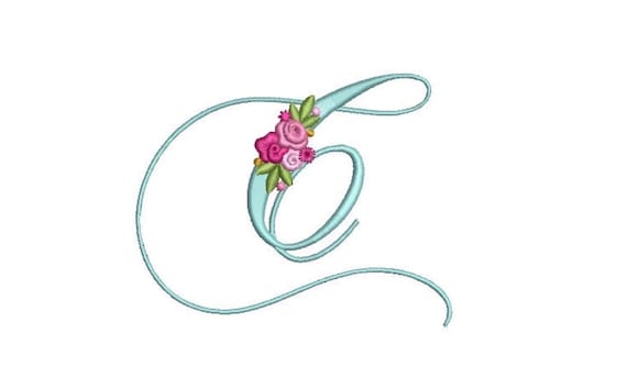 Pretty Rose Script LETTER C  Machine Embroidery File design - 5 x 7 inch hoop - Monogram design