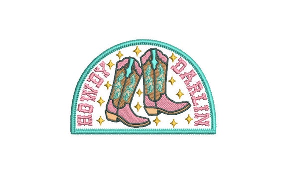 Howdy Darlin Boots Machine Embroidery File design - 5x7 inch hoop - Western Embroidered Patch Design Download