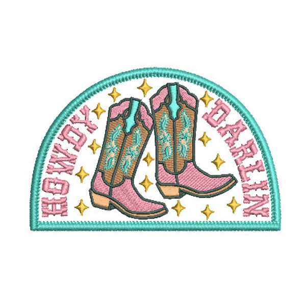 Howdy Darlin Boots Machine Embroidery File design - 5x7 inch hoop - Western Embroidered Patch Design Download