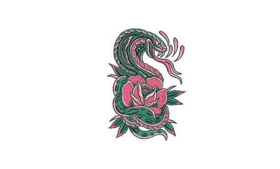 Snake and Rose Machine Embroidery File design 4 x 4 inch hoop  - Rose embroidery - instant download