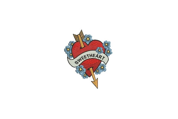 Sweetheart Embroidery - Forget Me Nots Tattoo Retro Machine Embroidery File design 4 x 4 inch hoop - instant download