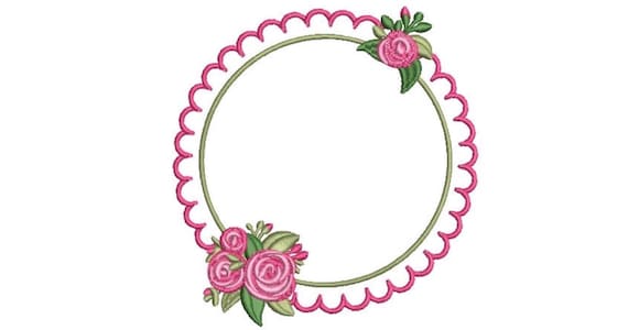 Scalloped Round Rose Monogram Frame - Machine Embroidery File design - 5 x 7 inch hoop