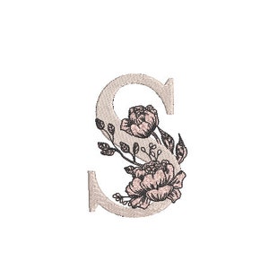 Carta S monograma con flores máquina bordado diseño de archivo - aro de 4x4 pulgadas