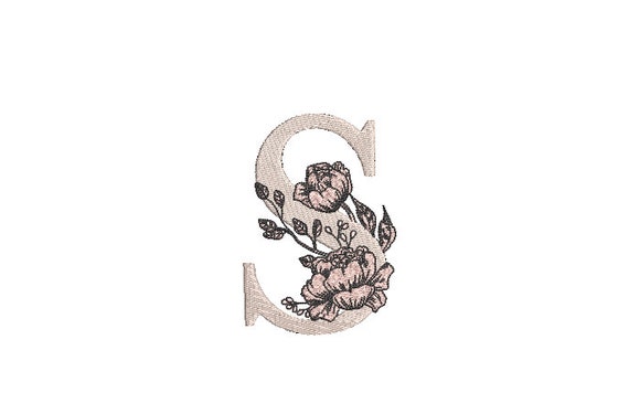 Letter S Monogram with Flowers Machine Embroidery File design -  4x4 inch hoop