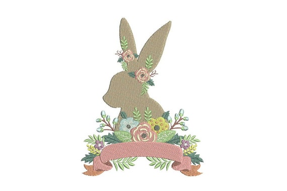 Bunny Banner Wreath Machine Embroidery File design 5x7 inch hoop - instant download