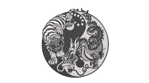 Tiger Dragon  Yin Yang Embroidery Design -  Urban Modern Machine Embroidery File design - 5x7 inch hoop - instant download