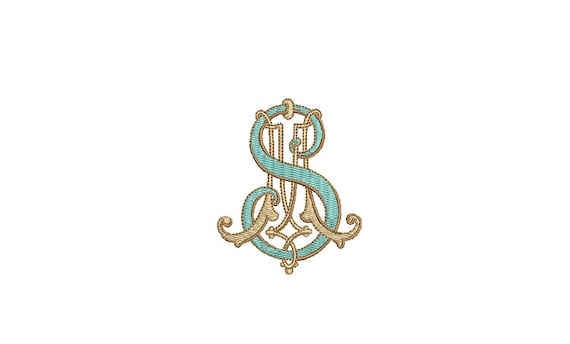 Antique M S Monogram or S M  -  Machine Embroidery File design - 3x3 inch hoop - Vintage Monogram Design