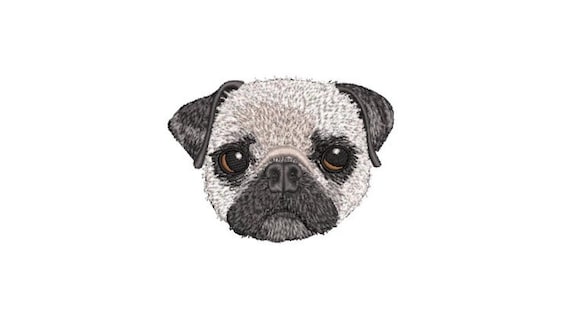 Pug Puppy Portrait Machine Embroidery File design - 4x4 inch hoop - Dog Embroidery Design - Instant download
