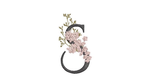 Letter S Monogram with Pretty Flowers Machine Embroidery File design -  4x4 inch hoop