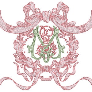 Antique Bow Frame Machine Embroidery File design -  8x12 inch hoop - Monogram Frame. Monogram not included.