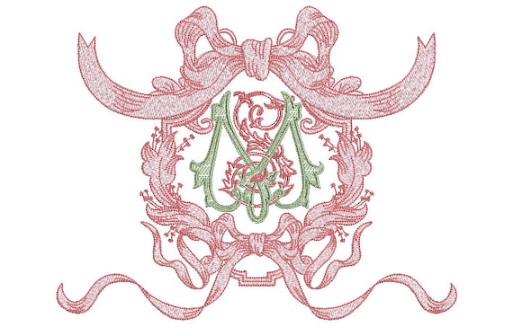 Antique Bow Frame Machine Embroidery File design -  8x12 inch hoop - Monogram Frame