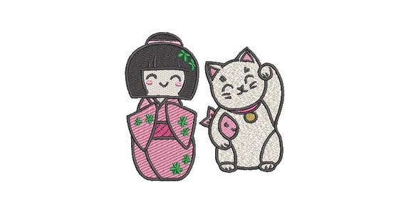 Lucky Cat - Kokeshi Doll - Machine Embroidery File design  - 4x4 hoop - Lunar New Year - Lucky Kitty Cat Design