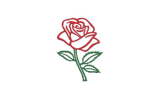 Rose Outline Machine Embroidery File design - 4 x 4 inch hoop - Rose Stem