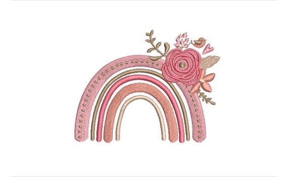 Floral Rainbow - Machine Embroidery File design - 4x4 inch hoop - Monogram Frame - Rainbow Embroidery Design