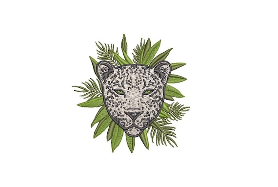 Jaguar Palms - Machine Embroidery File design - 4x4 inch hoop - Jaguar Face - instant download