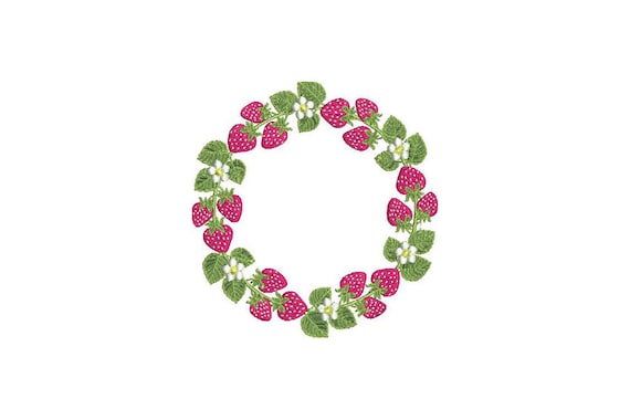Wreath Embroidery - Machine Embroidery Whimsical Strawberry Flower Wreath Machine Embroidery File design 5x7 inch hoop Instant Download