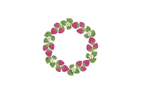 Wreath Embroidery - Machine Embroidery Whimsical Strawberry Flower Wreath Machine Embroidery File design 5x7 inch hoop Instant Download