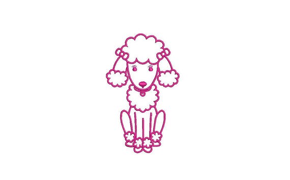 Pink Poodle Outline Machine Embroidery File design 4x4 inch hoop - instant download