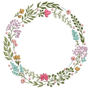 Boho Wildflower Wreath Embroidery - Machine Embroidery File - design 8x8 inch hoop - Monogram frame