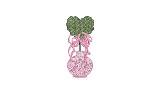 Vinty Bow Heart Topiary Tree Embroidery Design - Machine Embroidery File design - 4 x 4 inch hoop - Instant Download