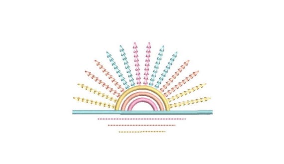 Chain Stitch Sunrise - Machine Embroidery File design - 4x4 inch hoop - Monogram Frame - Chainstitch Embroidery Design