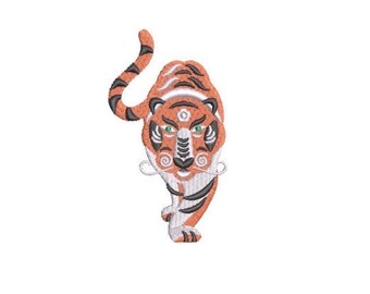 Flower Tiger Machine Embroidery File design - 4x4 inch hoop - instant download - Chinoiserie Embroidery Design