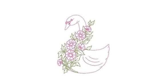 Simple Swan with flowers Machine Embroidery File design - 4x4 hoop - Swan Embroidery