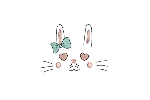 Machine Embroidery - Bunny Love with Bow -  Sketch design -Embroidery File design - 4x4 inch hoop