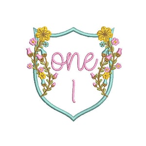 Pretty Flower Crest ONE Machine Embroidery File design 4x4 inch hoop - 1st Birthday Design - Floral Crest