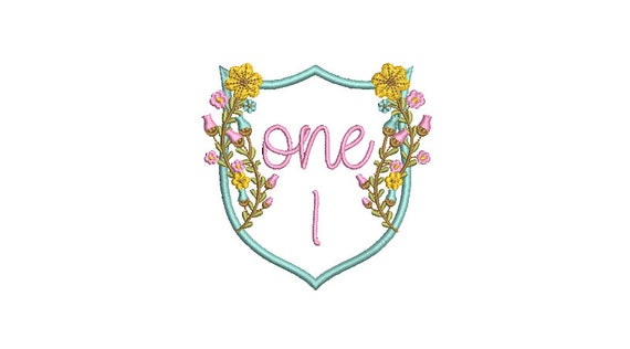 Pretty Flower Crest ONE Machine Embroidery File design 4x4 inch hoop - 1st Birthday Design - Floral Crest