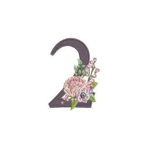 Number 2 - TWO - Bouquet - Second Birthday-  Machine Embroidery File design - 4x4 hoop - embroidery design