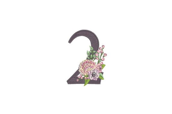 Number 2 - TWO - Bouquet - Second Birthday-  Machine Embroidery File design - 4x4 hoop - embroidery design