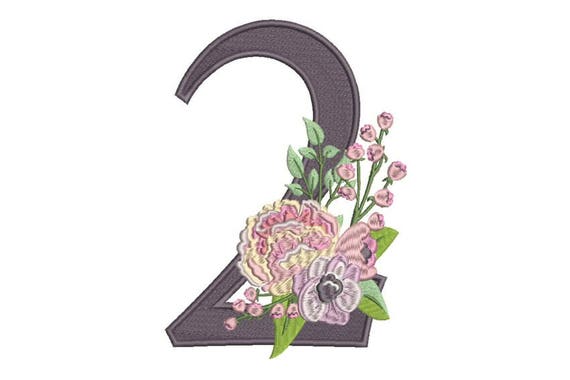 Number 2 - TWO - Bouquet - Second Birthday-  Machine Embroidery File design - 5x7 hoop - embroidery design