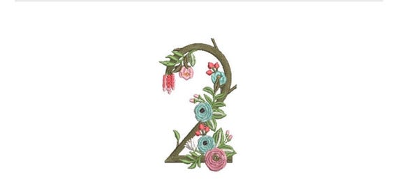 Flower Number 2 - TWO - Second Birthday-  Machine Embroidery File design - 4x4 hoop - embroidery design