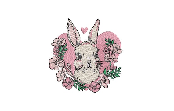 Bunny Rabbit Heart Machine Embroidery File design - 4x4 inch hoop - Easter Embroidery Design