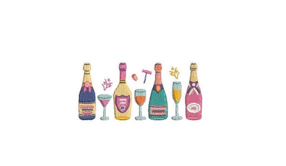 Party Drinks Machine Embroidery Design - 4x4 inch hoop - Wine Bottles Embroidery File - Wedding Embroidery