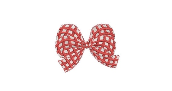 Red Check Bow Machine Embroidery File design - 4 x 4 inch hoop - Monogram Design - Gingham Bow embroidery Design