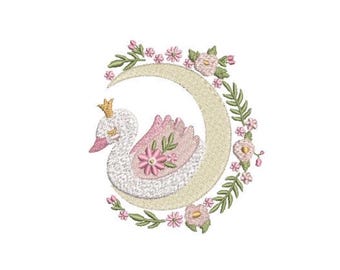 白鳥と花の機械刺繍デザイン（デジタルダウンロード） - Etsy 日本