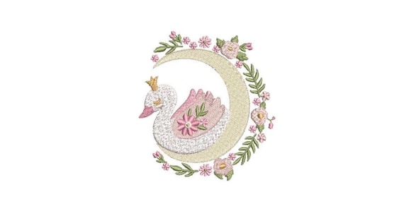 Swan with Moon and Flowers - Machine Embroidery File - 4x4 inch hoop - digital download embroidery design