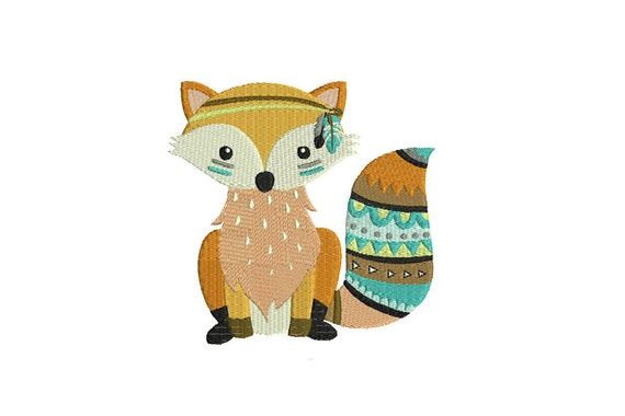 Machine Embroidery Cute Boho Fox Machine Embroidery File design 5x7 inch hoop - Instant Download