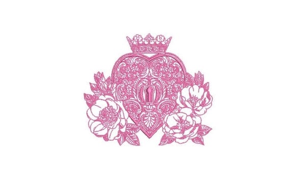 Filigree Lace Heart Lock Machine Embroidery File design -  5 x 7 inch hoop - 13x18cm hoop
