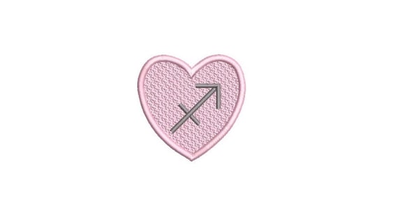 Sagitarius Heart Patch Zodiac Embroidery Design - Machine Embroidery File designs - 4x4 inch hoop - instant download - Star Signs Embroidery