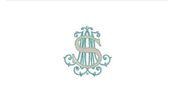 Antique M S Monogram or S M  -  Machine Embroidery File design - 3x3 inch hoop - Vintage Monogram