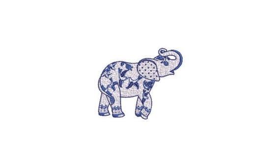 Chinoiserie Chic - Blue Willow Elephant -Machine Embroidery File design  - Mini - 3 inches - 4x4 inch hoop - instant download