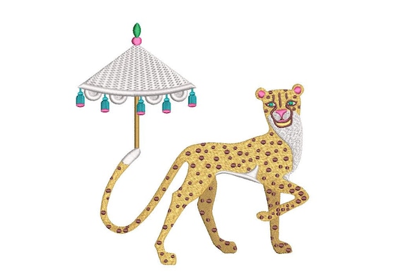 Cheetah Parasol - Machine Embroidery File design - 6x10 inch hoop - Instant download - Chinoiserie Chic